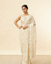 Ivory Cream Bel Buti Patterned Mirror and Stone Work Saree